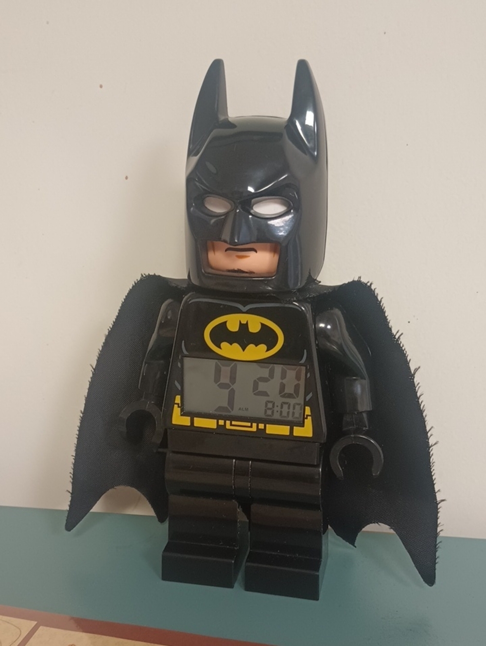 Lego Black Batman Figure Alarm Clock with Yellow Emblem